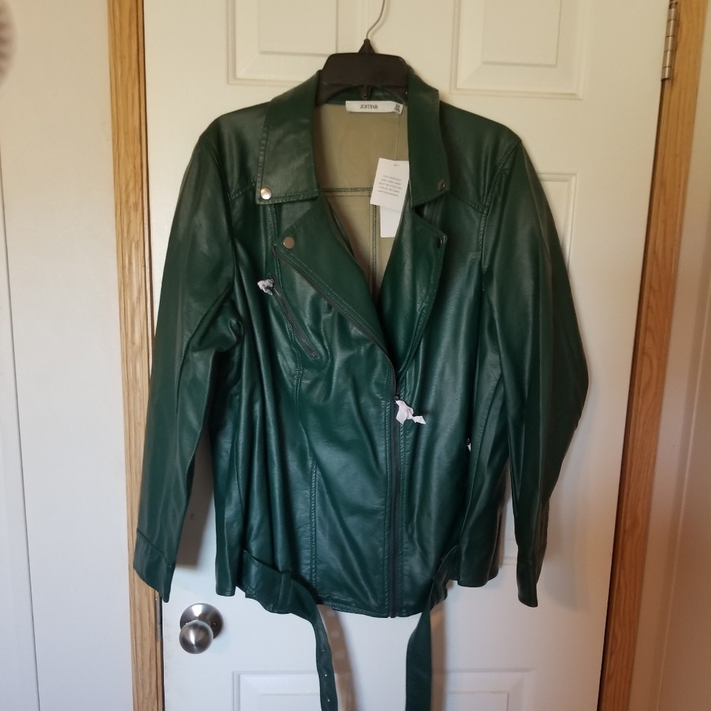 Just Fab belted faux leather jacket 2X New